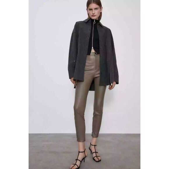 ✨ZARA Faux Leather Legging in Light Brown Sz Large✨ - Picture 1 of 12